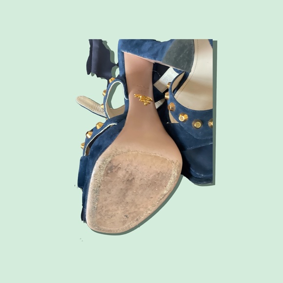 Prada Rockstud Dark Navy Suede Sandals - Picture 4 of 8